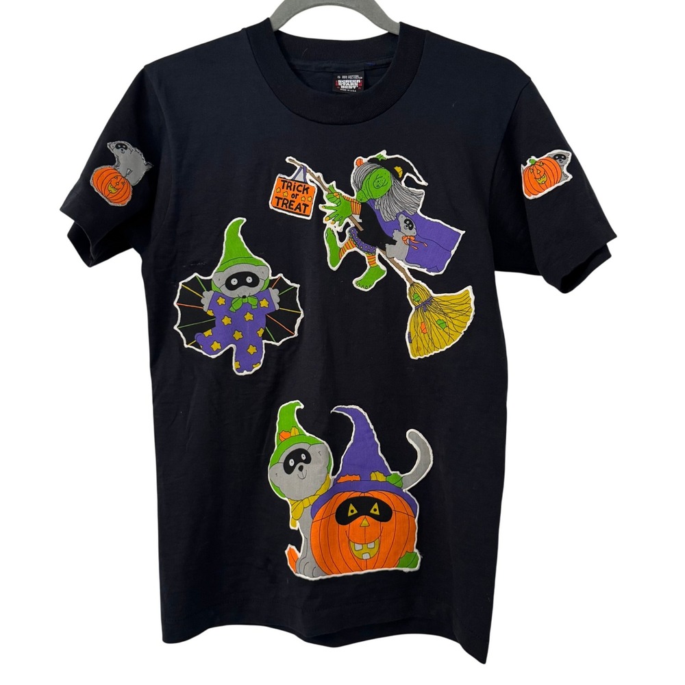 Screen Stars Best Vintage Halloween T Shirt Trick or Treat Witch Cat Pumpkin